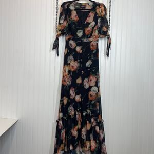 NWOT Yumi Kim Women’s Black & Orange Floral V-Neck Maxi Dress Size XS